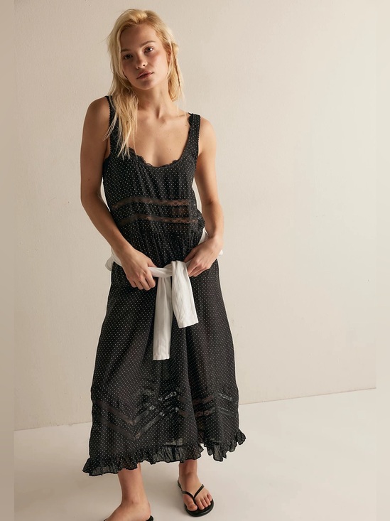Free People Dresses & Skirts - Free People Black Polka Dot Sleeveless Maxi Dress